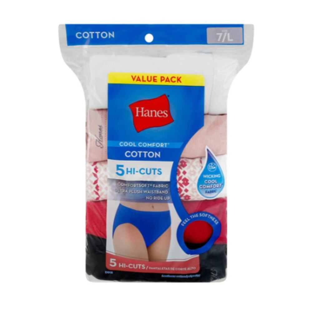 Hanes Women's Cotton Hi-Cut Underwear, Size 7/L Large, Value Pack, New